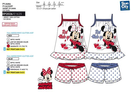 Minnie - Pijama de verano dos piezas. Camiseta de asas. T:3 a 8A EP2026